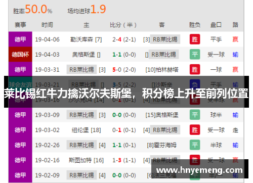 莱比锡红牛力擒沃尔夫斯堡，积分榜上升至前列位置