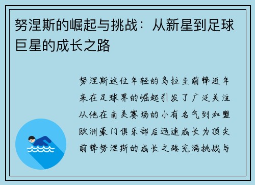 努涅斯的崛起与挑战：从新星到足球巨星的成长之路